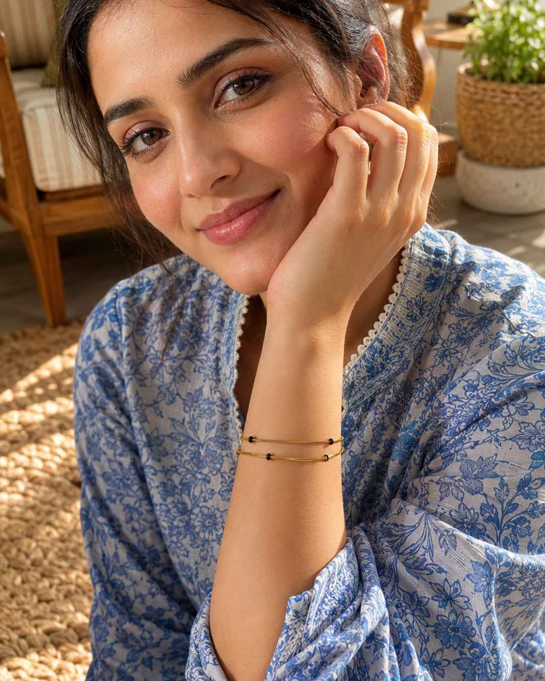 Liva Hand Mangalsutra in Gold Tone - Styled View