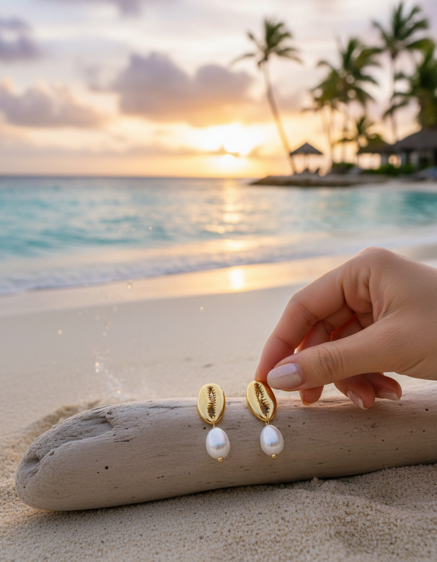 Cowrie Pearl Drop Summer Earrings