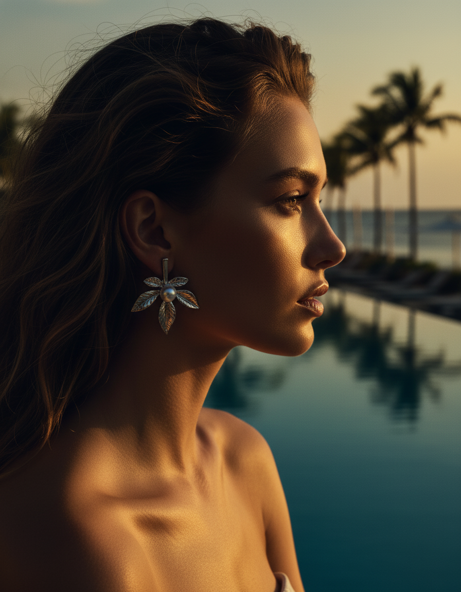 Leaf Pearl Summer Stud Earrings