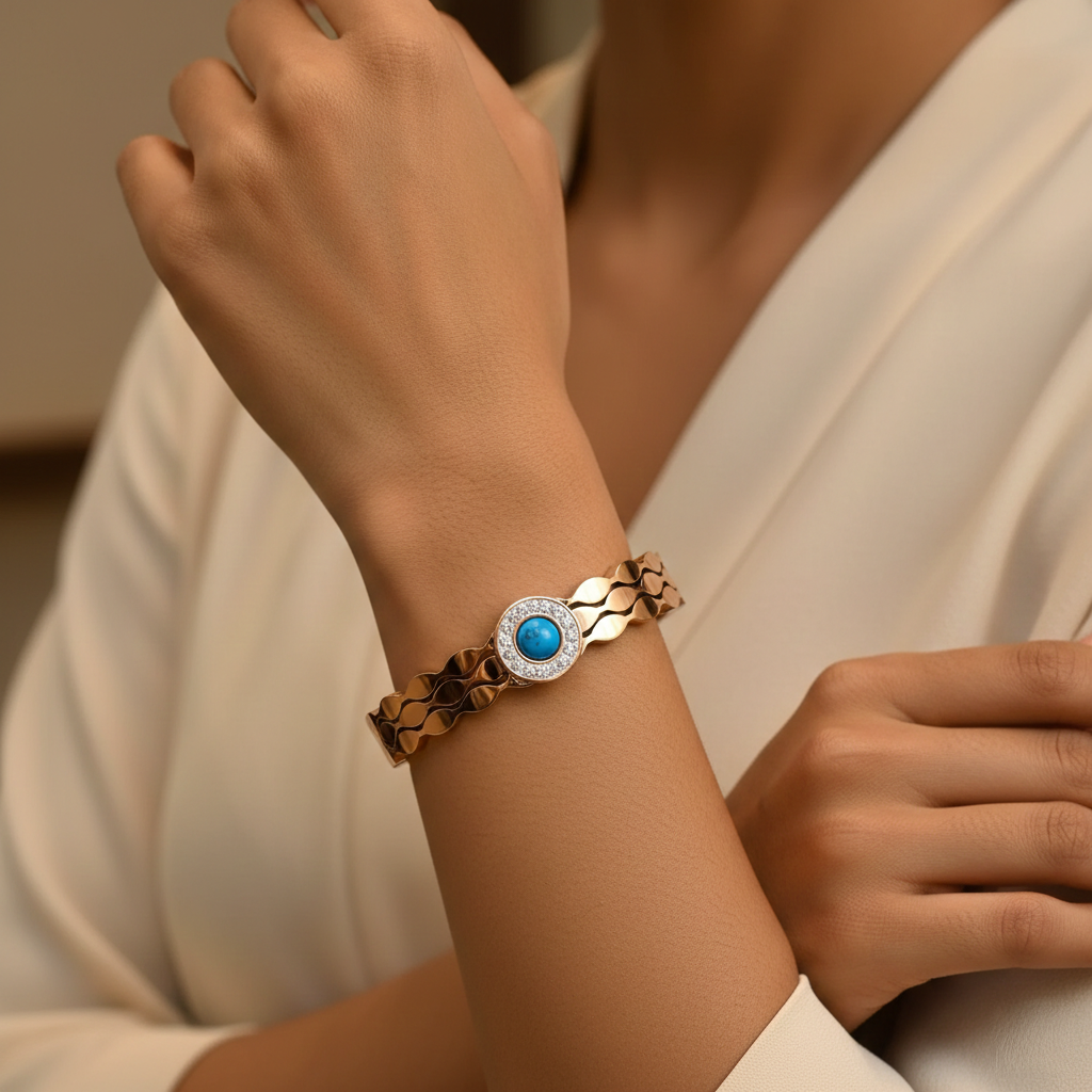Turquoise Stone Diamond Kada Bracelet