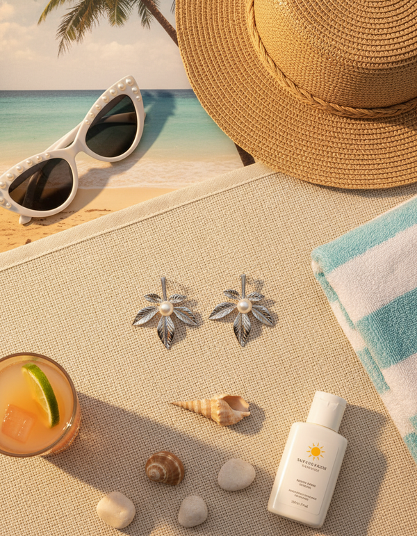 Leaf Pearl Summer Stud Earrings