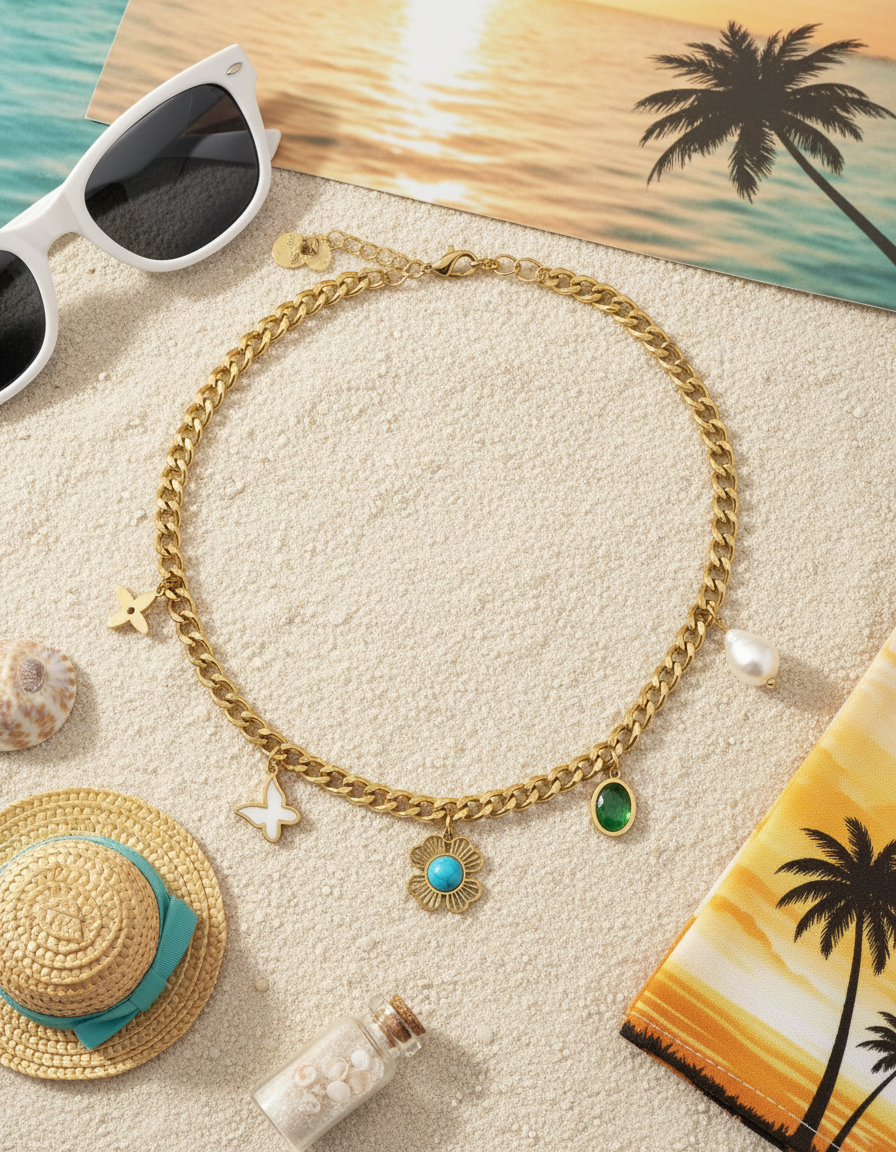 Multi Charm Statement Chain Necklace