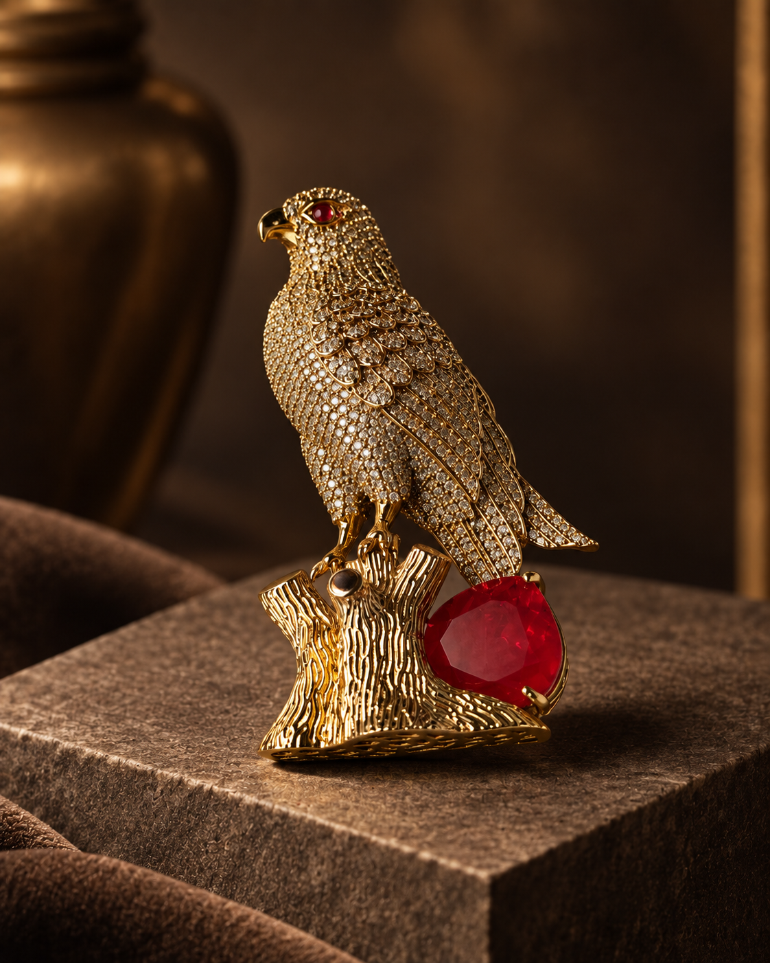 Crimson Falcon Brooch