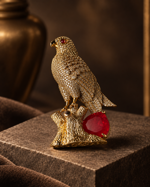 Crimson Falcon Brooch