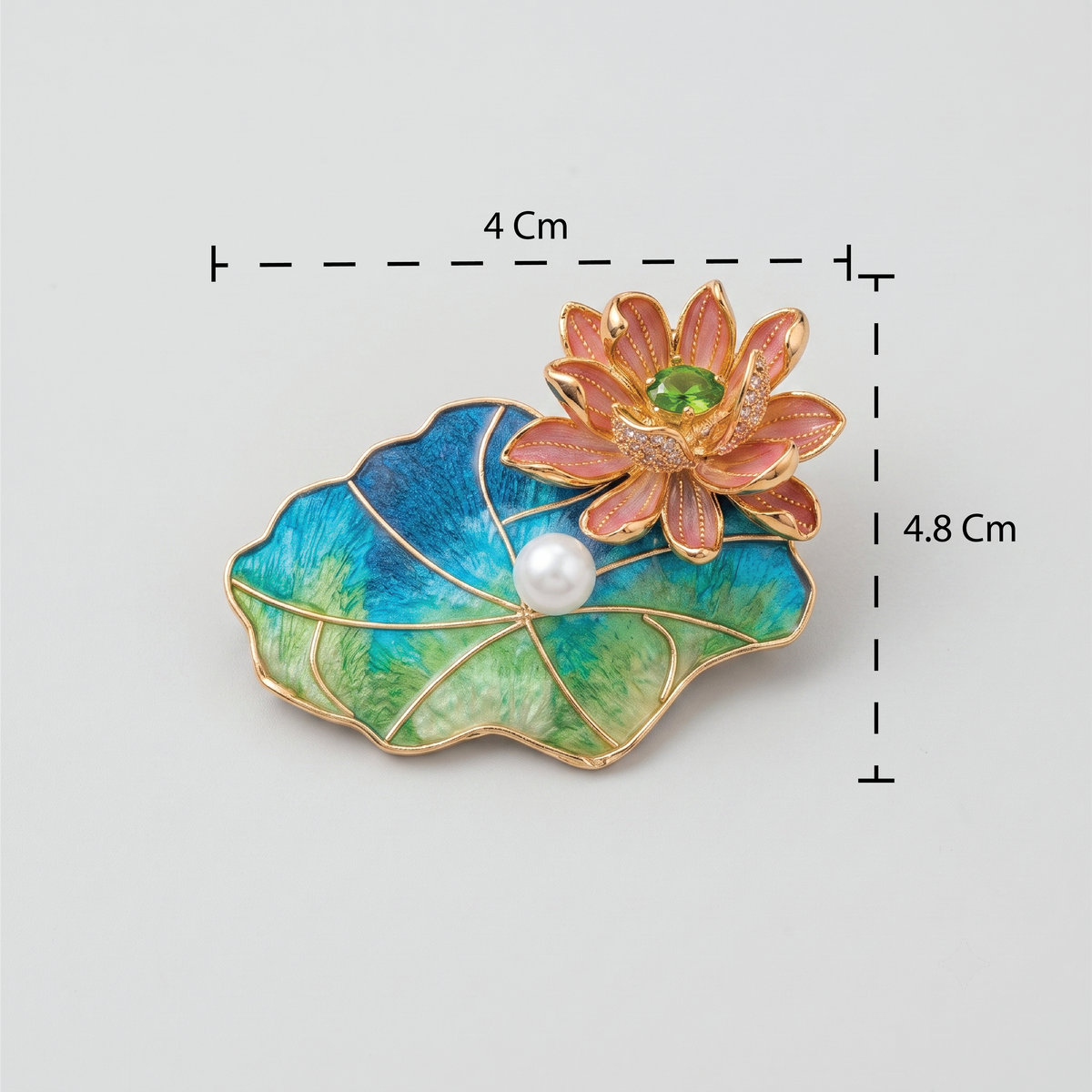 Lotus Charm Brooch in Enamel - Size Reference