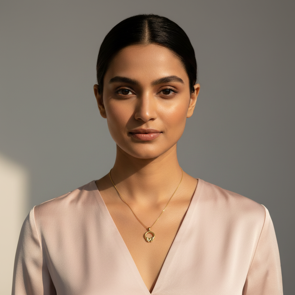 18K Gold Plated Ring Pendant with Bow Necklace