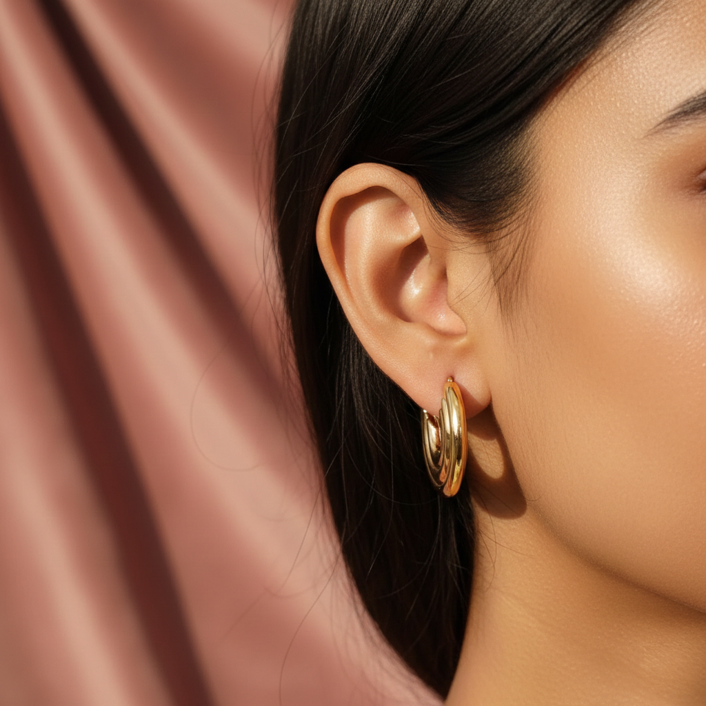 18K Gold Plated Multi Layer Chunky Hoops