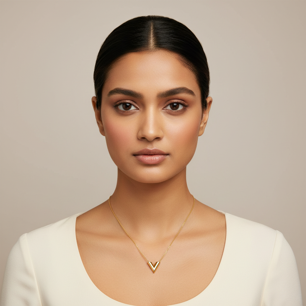 18K Gold Plated V shape Pendant Necklace