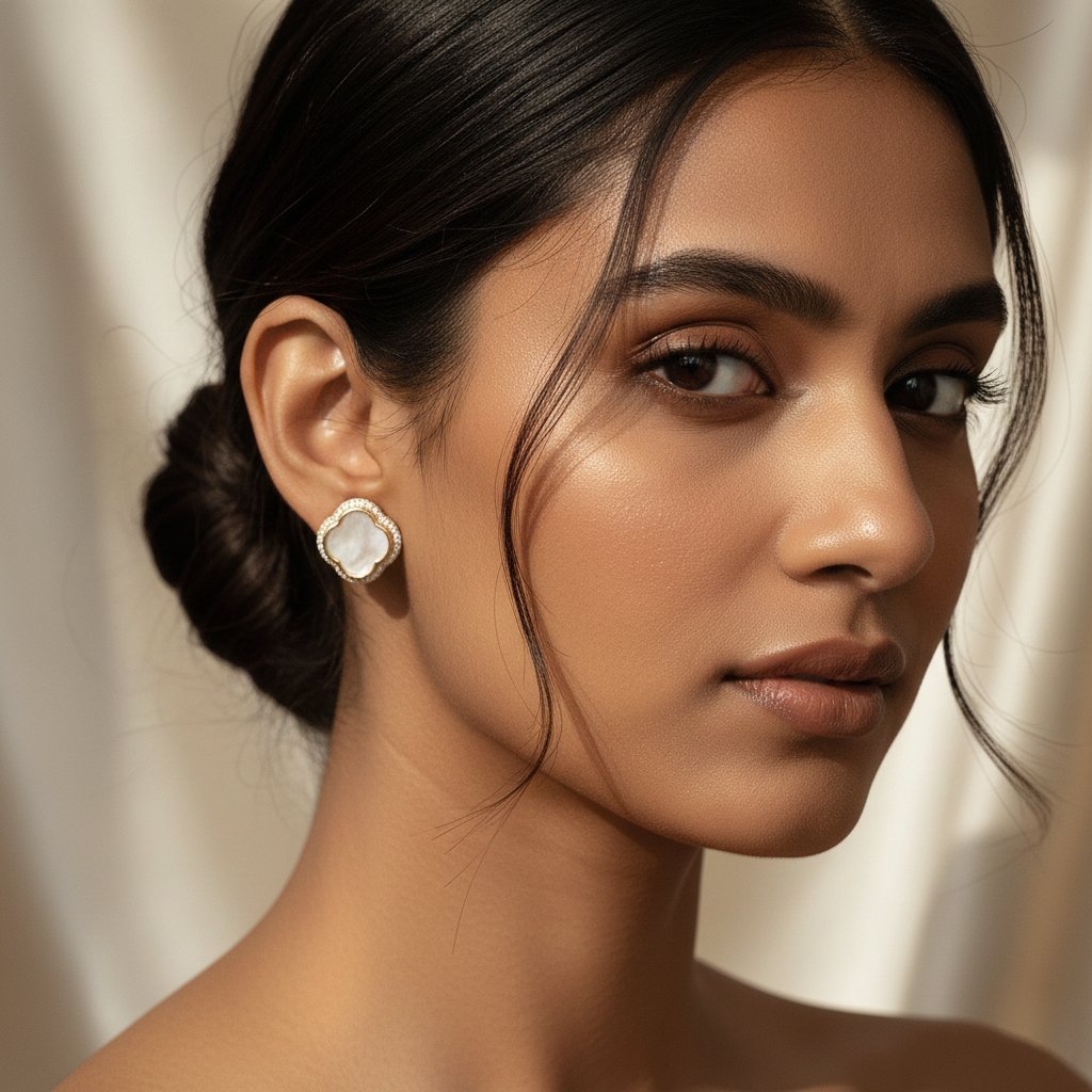 18K Gold plated Mother of Pearls Clover Earrings