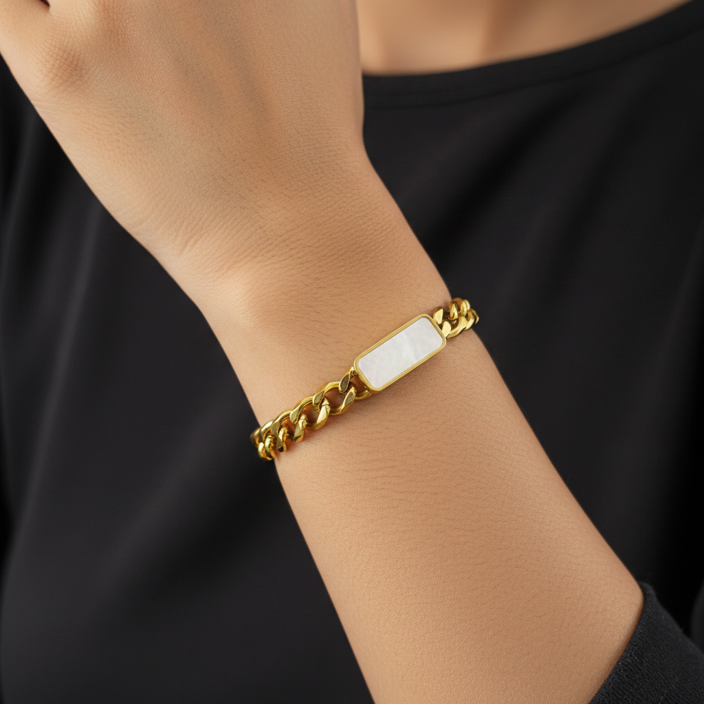 Gold Chain Bracelet with Stone Accent