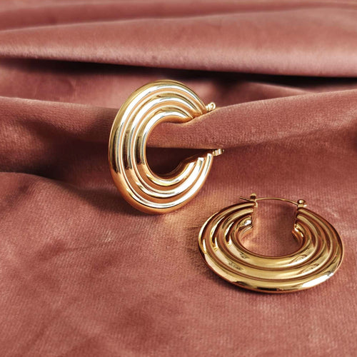 18K Gold Plated Multi Layer Chunky Hoops