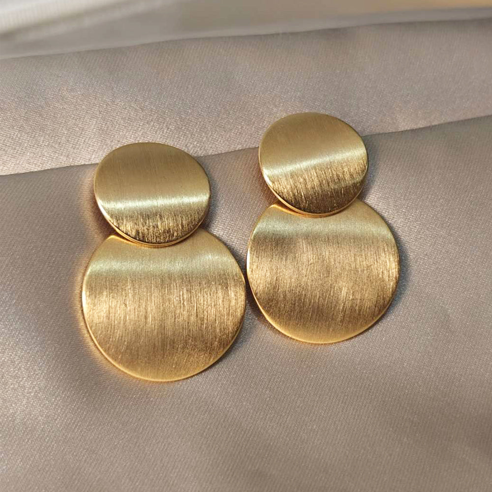 18K Gold Plated Round Shaped Double Layered Earrings
