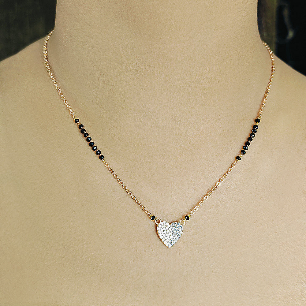 Diamond Studded Heart Shape Pendant Mangalsutra