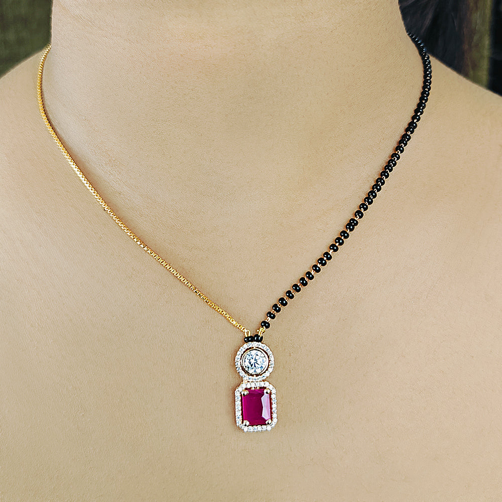 Stone and Pink Solitaire Double Pendant Mangalsutra