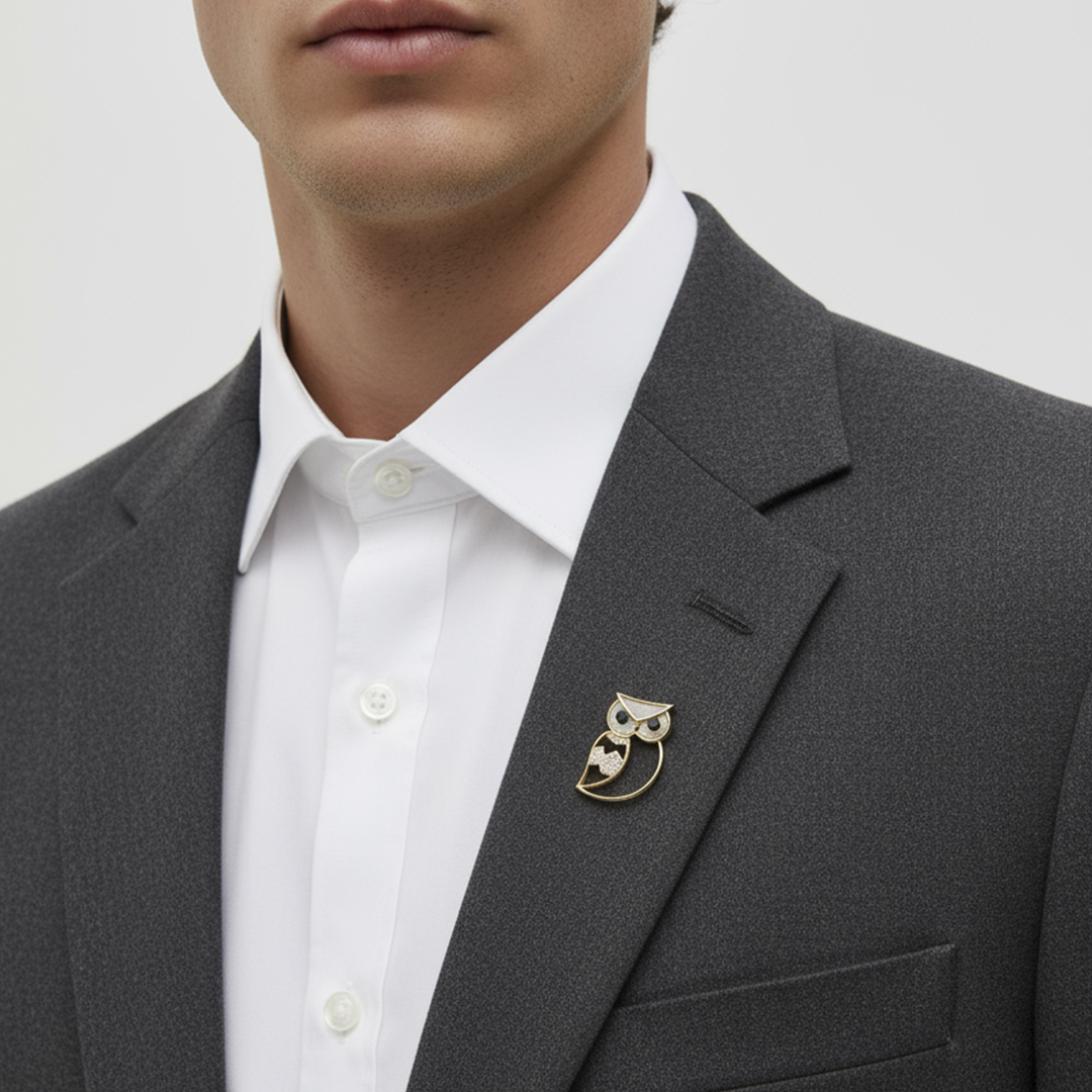 Men’s Owl Brooch in Gold & Black