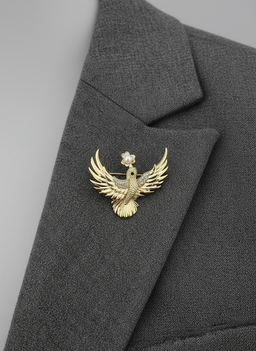 Unisex Phoenix Brooch in Gold