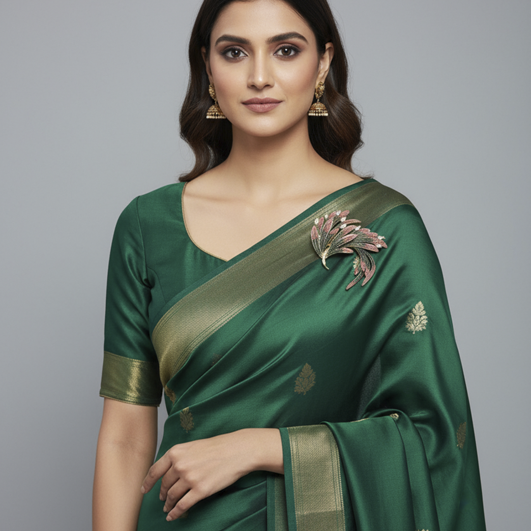 Unisex Feather Brooch in Gold with Pink Accents