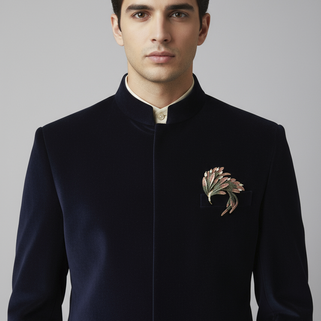 Unisex Feather Brooch in Gold with Pink Accents