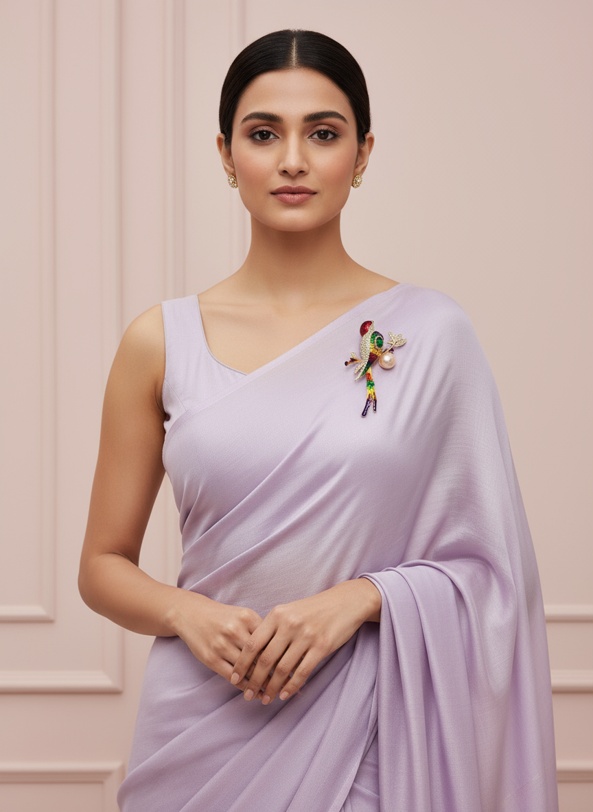 Unisex Parrot Brooch in Gold with Multicolor & Pearl