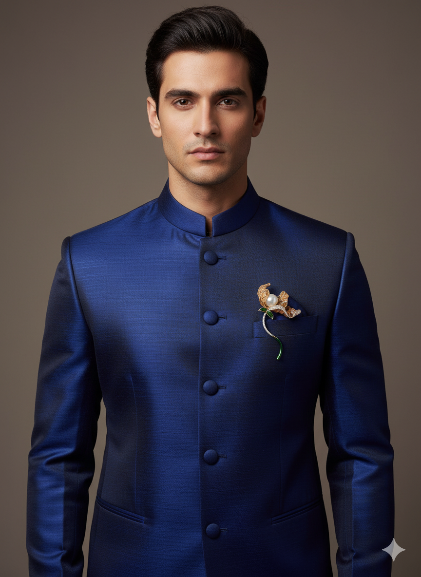 Unisex Floral Brooch in Gold with Pearl & Crystal Accents