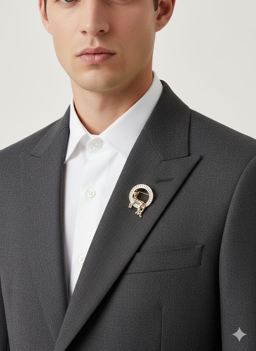 Men’s Leopard Brooch in Gold with Crystal Detailing