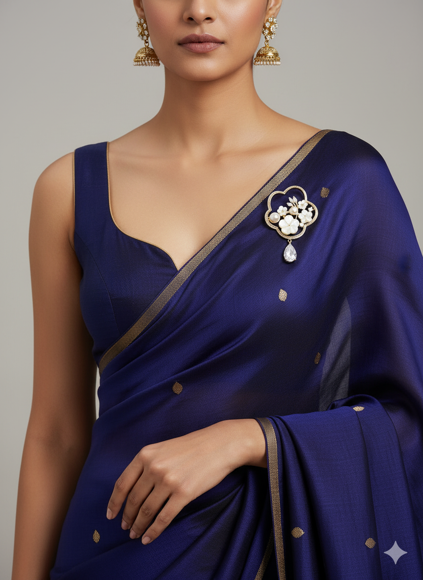Unisex Floral Pearl & Crystal Drop Brooch