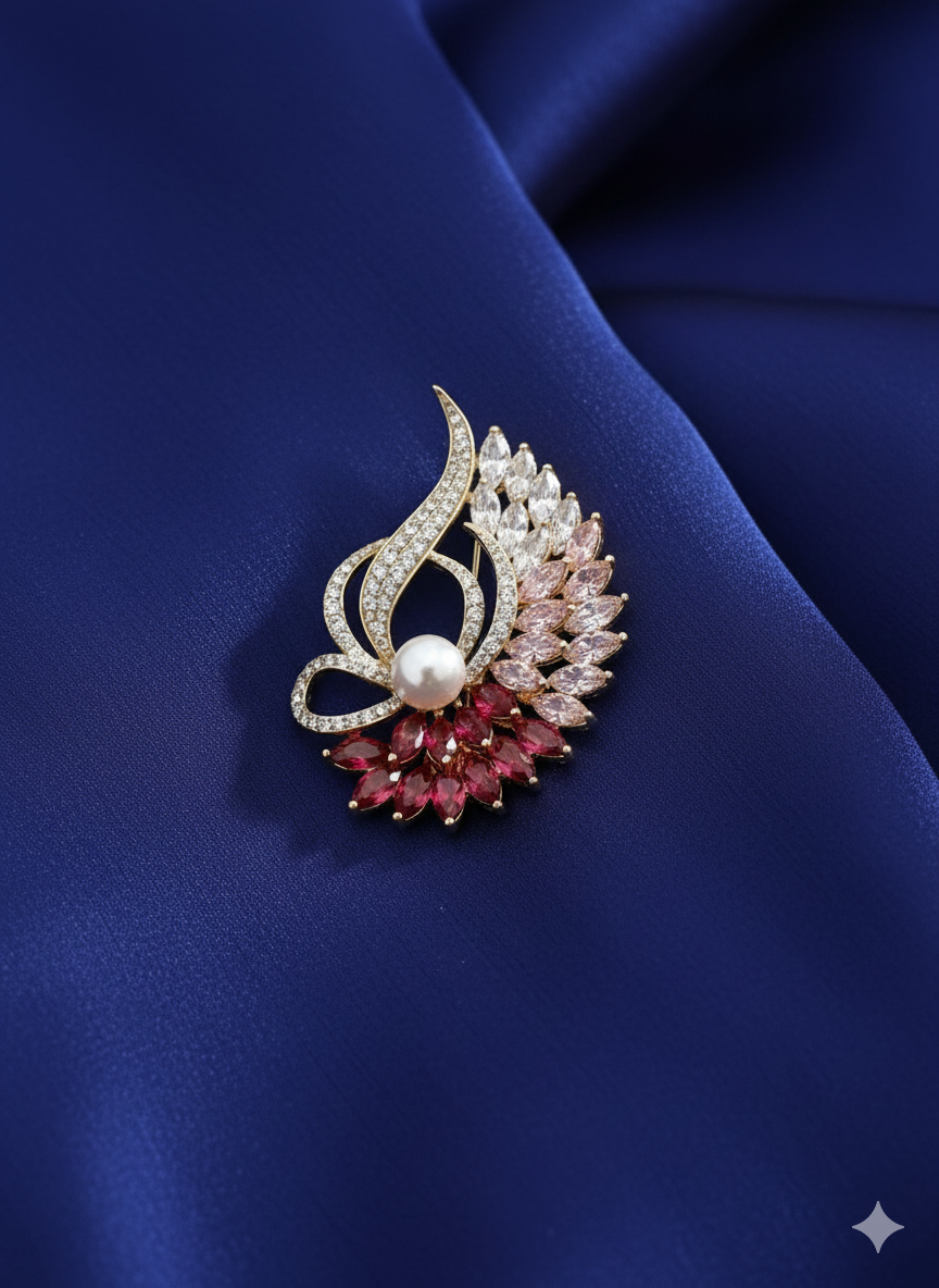 Crystal Bloom Pearl Brooch
