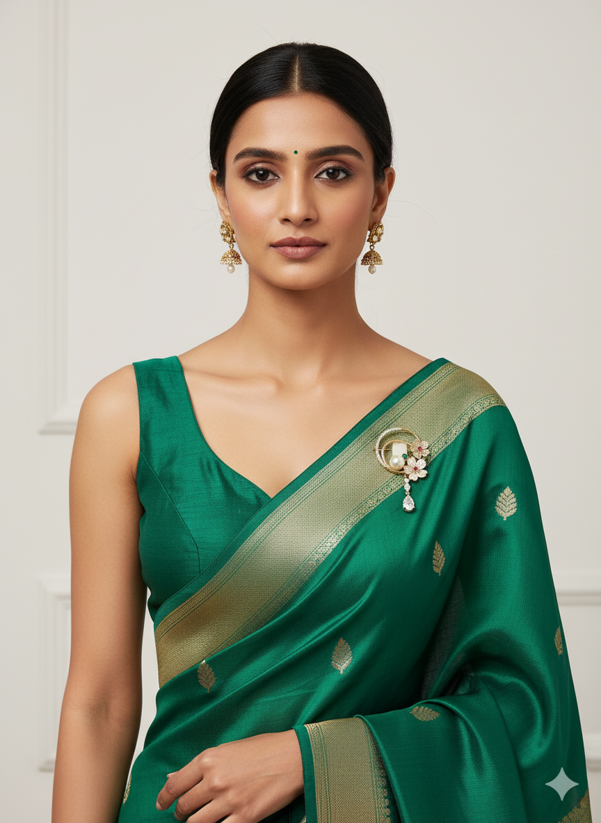 White Floral Pearl Leaf Brooch