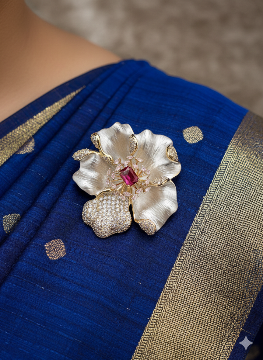 White Flower Crystal Brooch