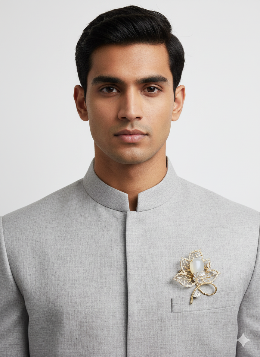 Pearl Leaf Gold Brooch