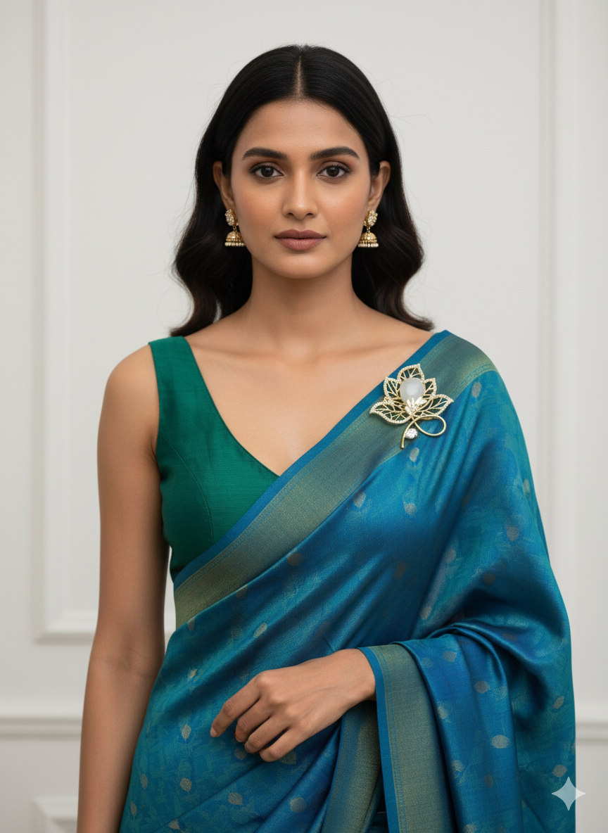 Pearl Leaf Gold Brooch