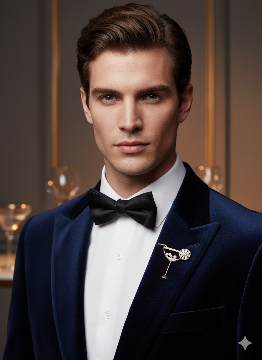 Unisex Cocktail Glass Brooch with Crystal Detailing