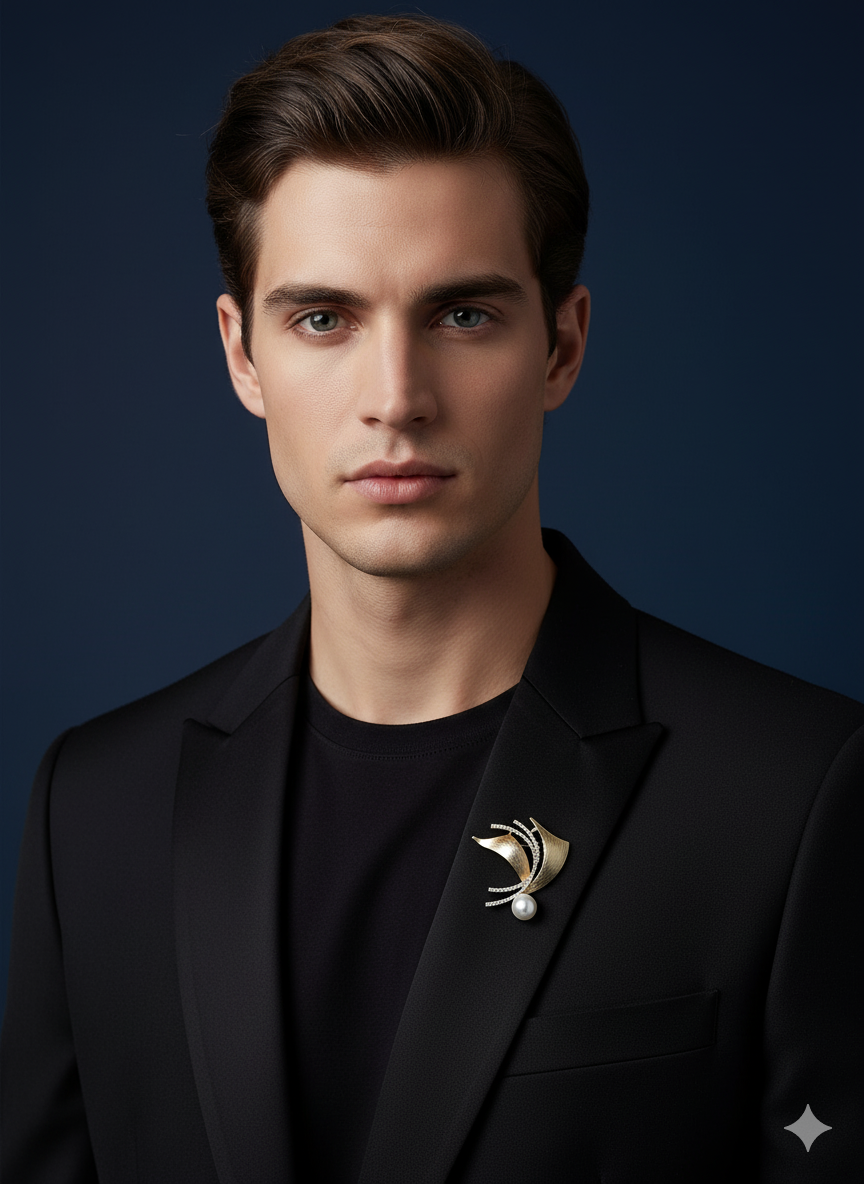 Crescent Moon Pearl Accent Unisex Brooch