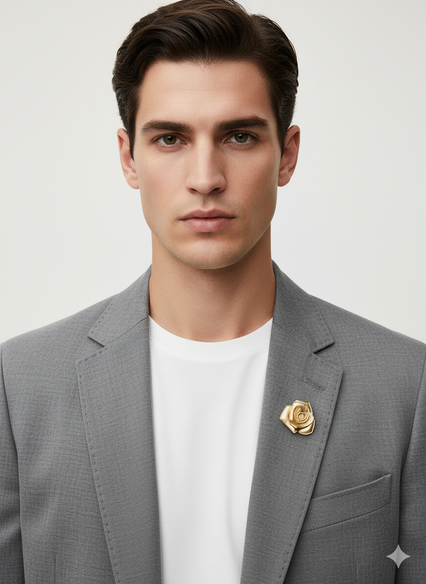 Unisex Gold Rose Brooch – Statement Accessory