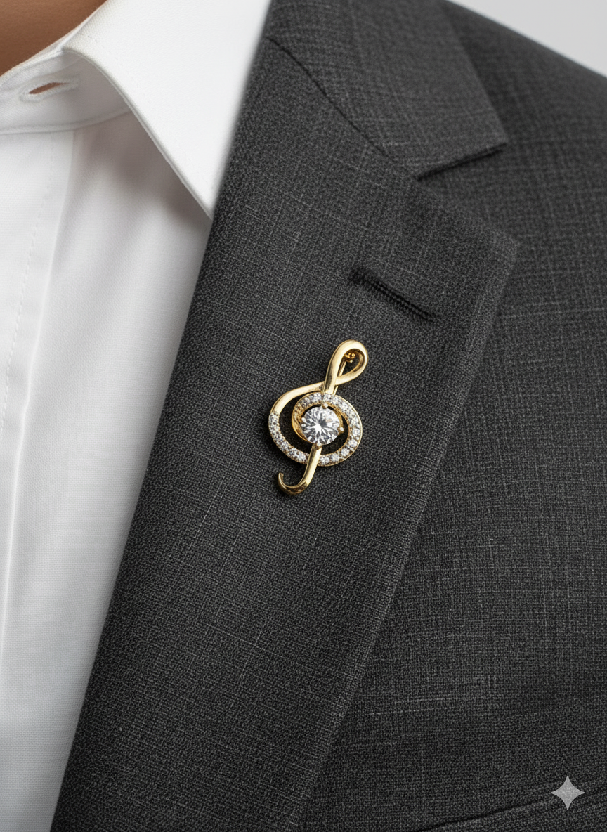 Unisex Music Note Brooch with Crystal Detailing