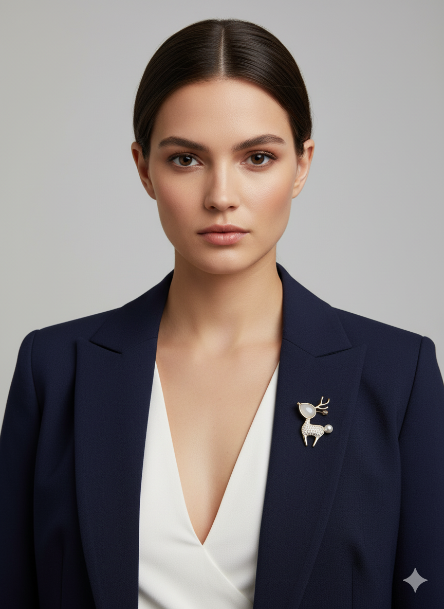 Unisex Deer Brooch with Pearl Accent