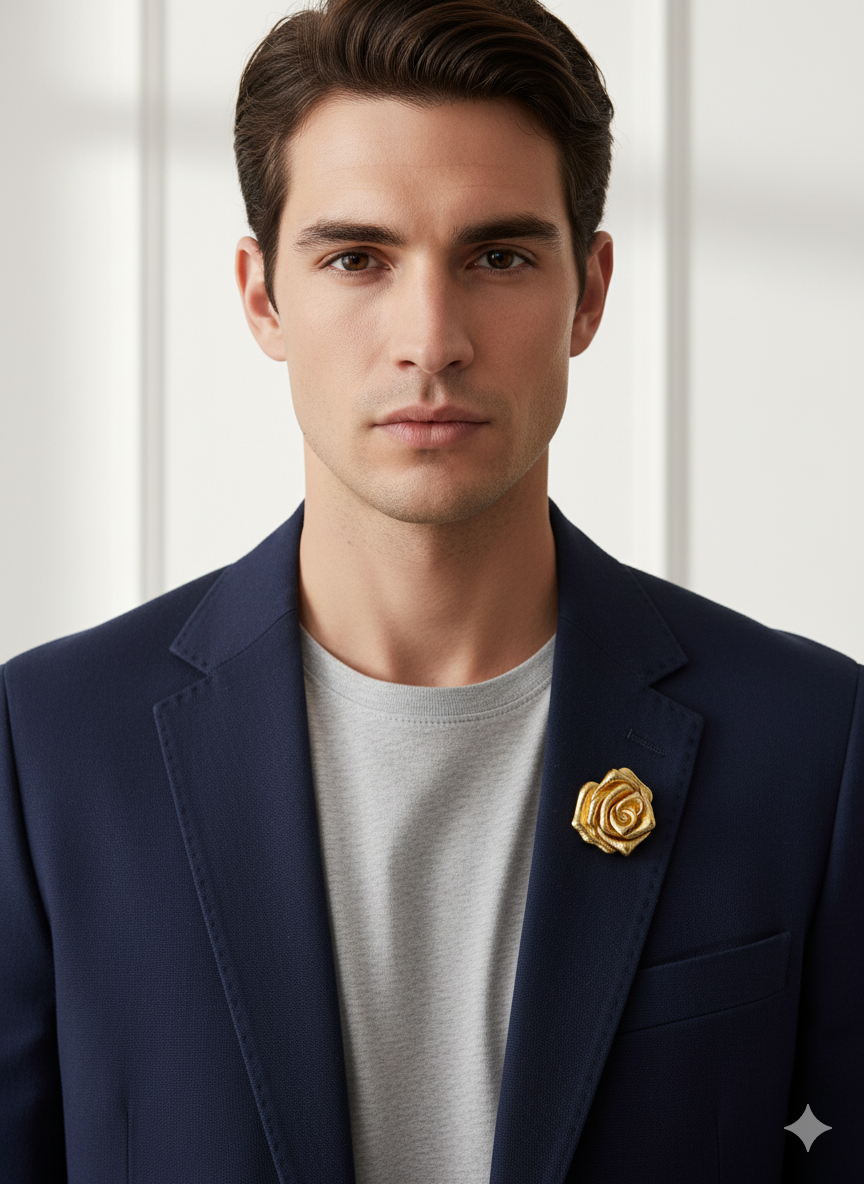 Unisex Golden Rose Brooch with Magnetic Clasp
