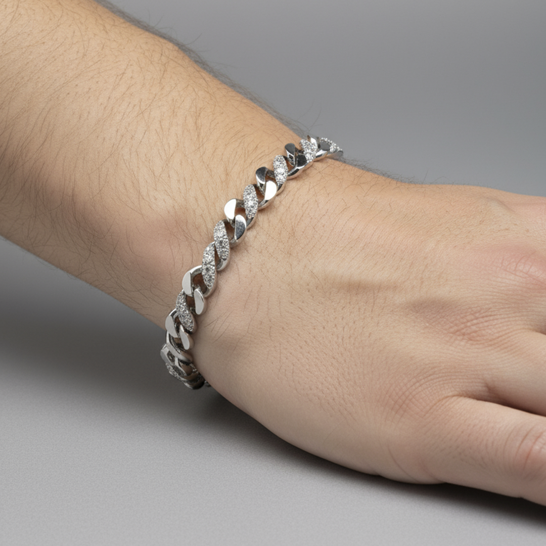 Men’s Iced Cuban Link Bracelet in Silver