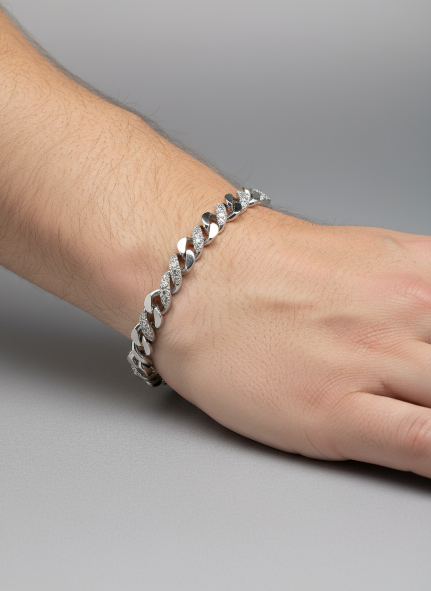 Men’s Iced Cuban Link Bracelet in Silver