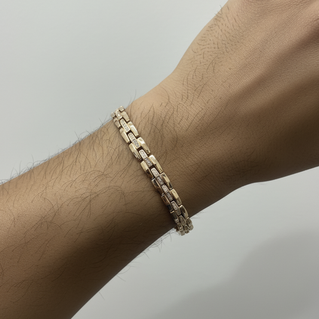 Men’s Rose Gold Box Link Bracelet with Stone Accents