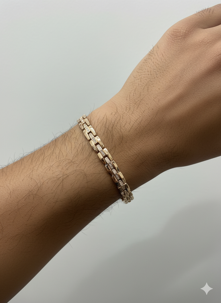 Men’s Rose Gold Box Link Bracelet with Stone Accents in Metal