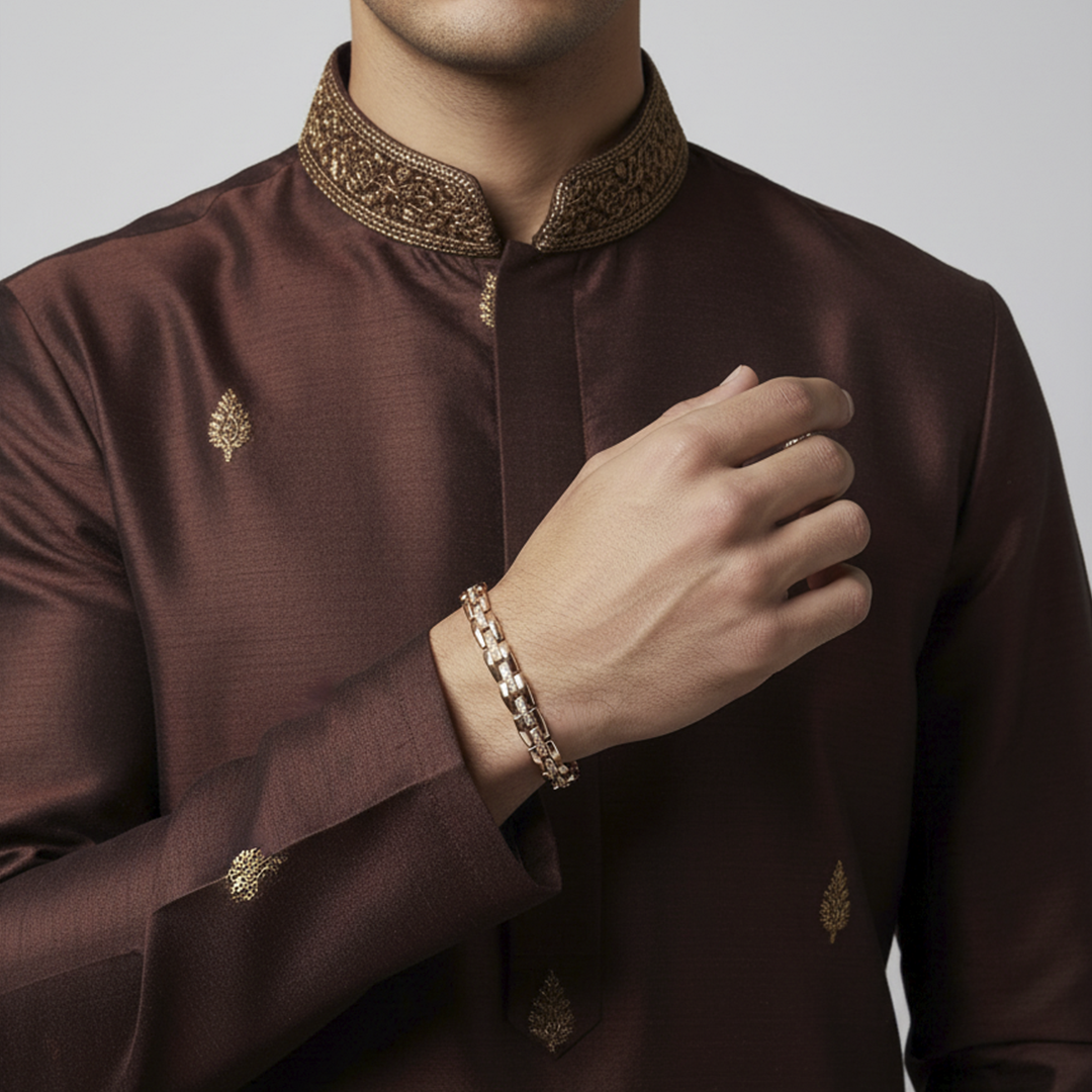 Men’s Rose Gold Box Link Bracelet with Stone Accents