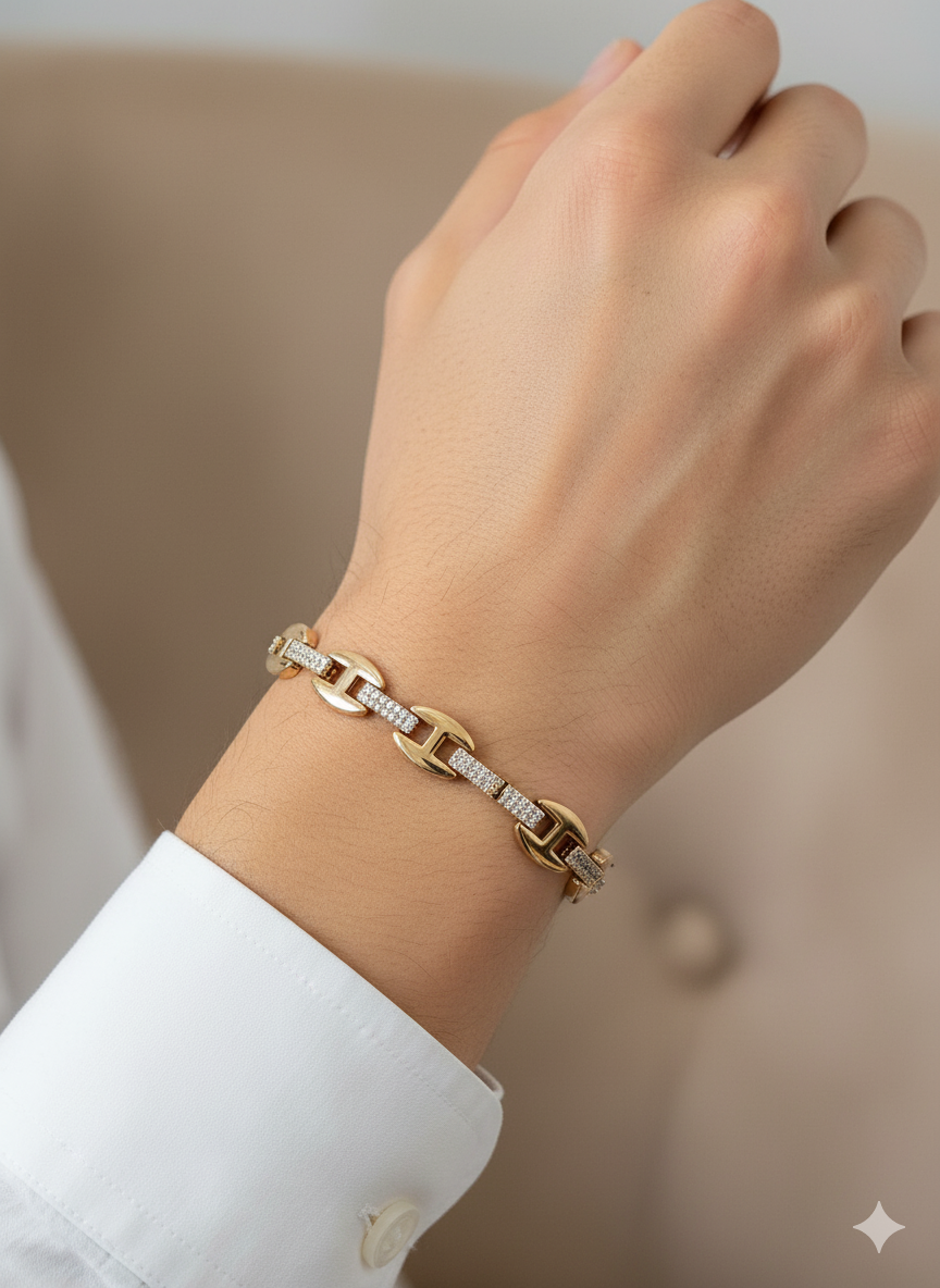 Men’s Two-Tone Link Bracelet with Stone Detail