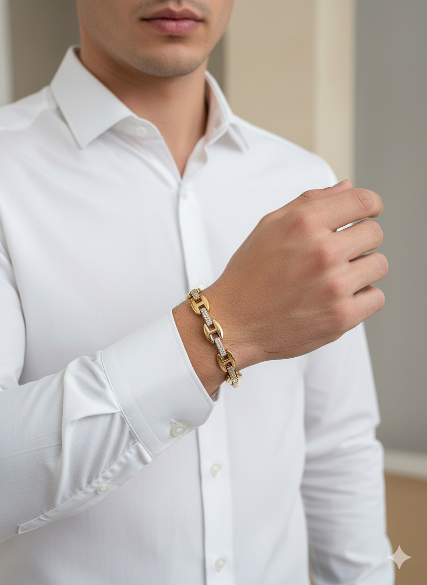 Men’s Two-Tone Link Bracelet with Stone Detail