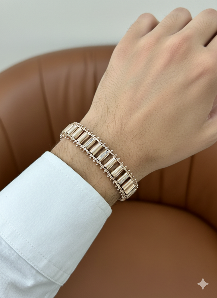 Gold Royal Bar Bracelet with Stone Detailing in Gold Plated