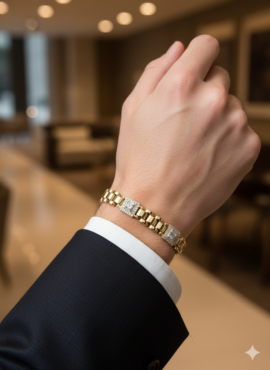 Men’s Gold Iced Square Link Bracelet