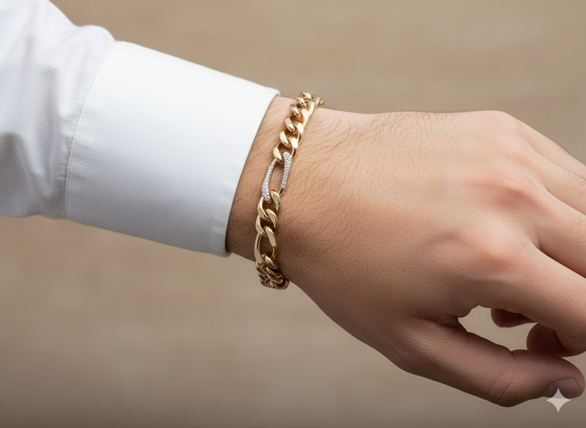 Cuban Link Gold Men’s Bracelet with Diamond Accent