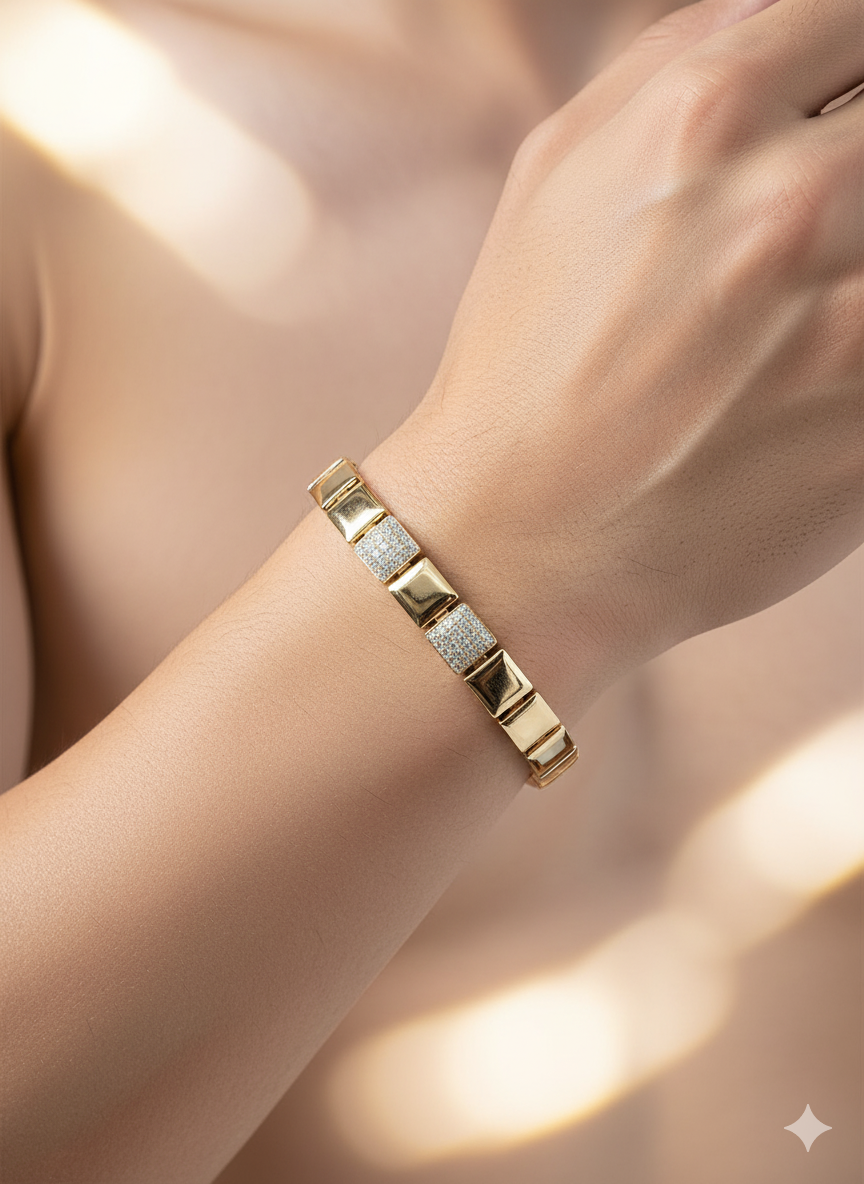 Gold Square Link Bracelet with Stones