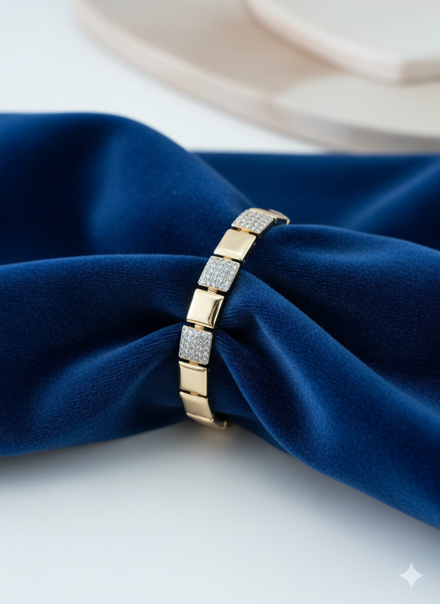 Gold Square Link Bracelet with Stones