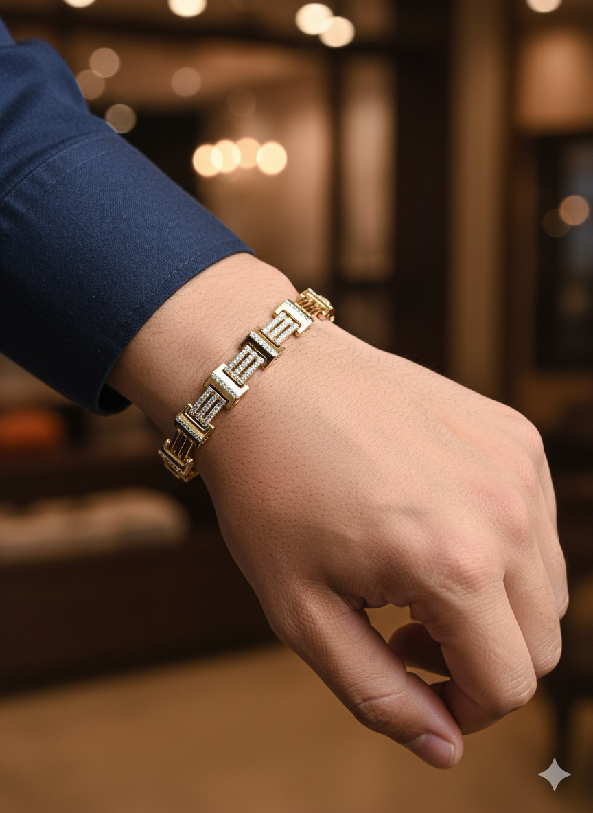 Gold Bracelet with Geometric Stone Pattern